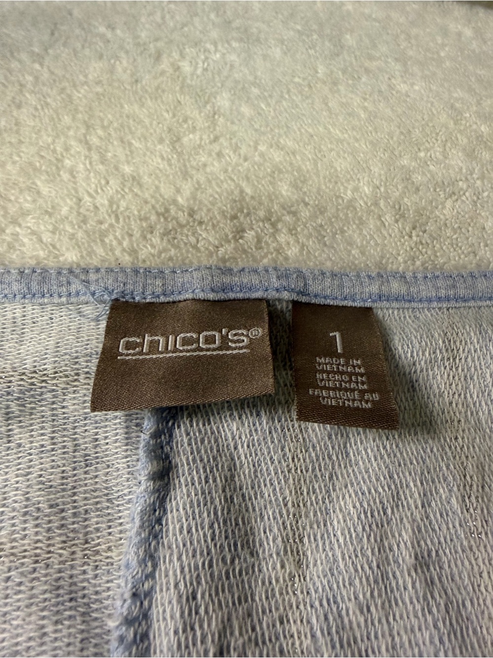 Chicos size 1 Light Blue Striped Pullover Sweater with silver sparkle accents - Picture 2 of 6